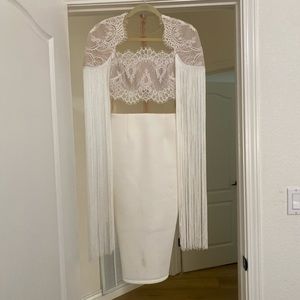 Asos white fringe and lace midi dress